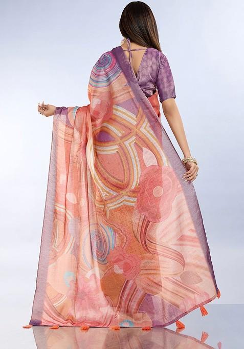 Multi Printed Blended Saree Set