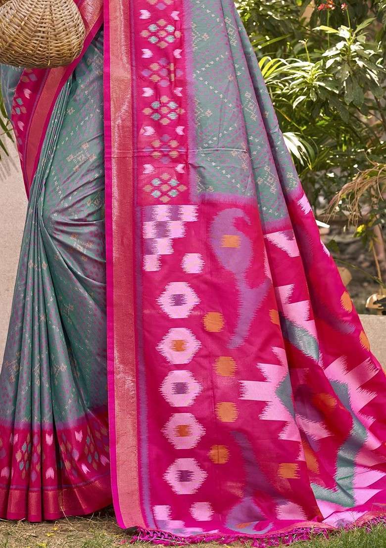 Grey Embroidered Blended Saree Set for Diwali and Festive Wear - Indya