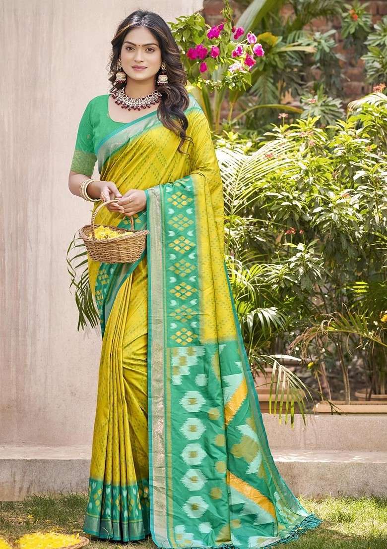 Olive Blended Saree Set with Embroidered for Diwali | Wedding & Festive Wear - Indya