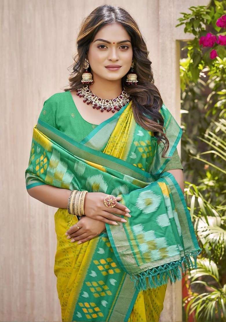 Olive Blended Saree Set with Embroidered for Diwali | Wedding & Festive Wear - Indya