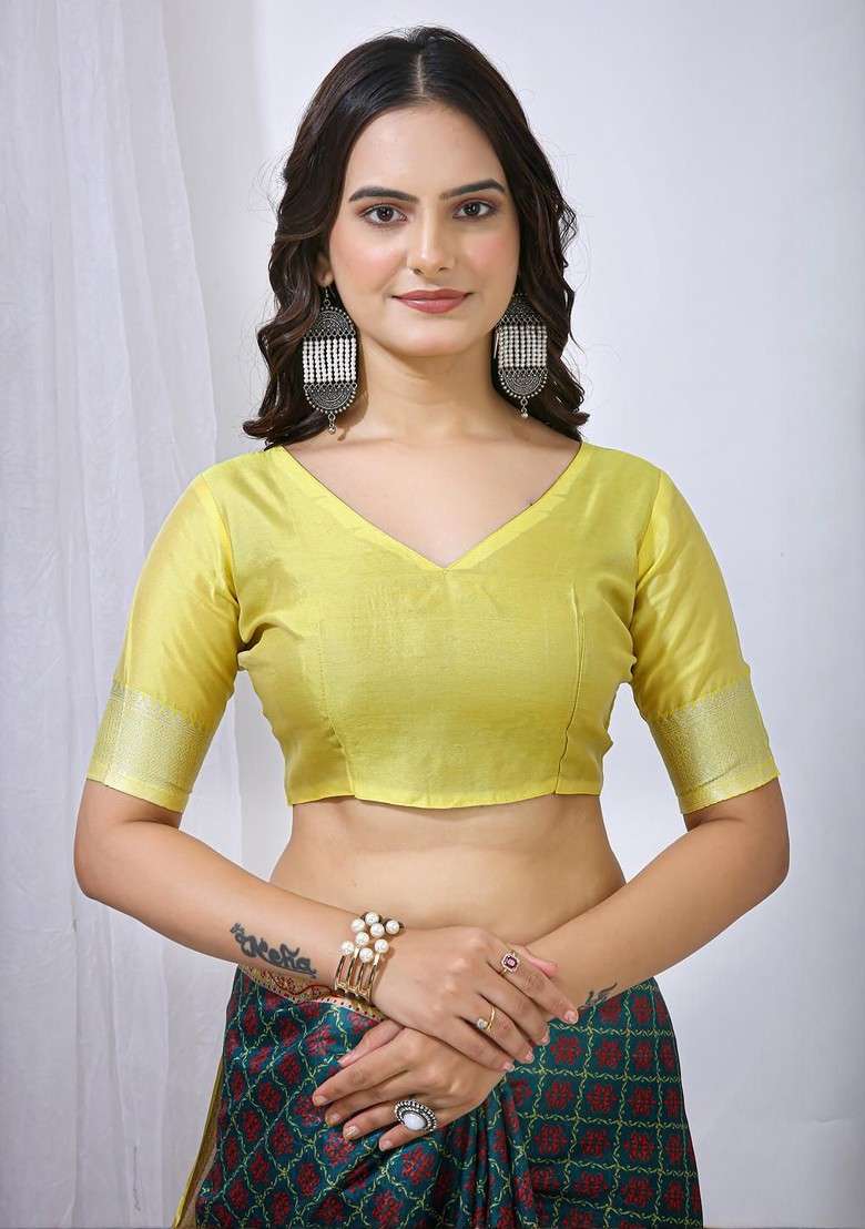 Teal Printed Blended Saree Set - Indya