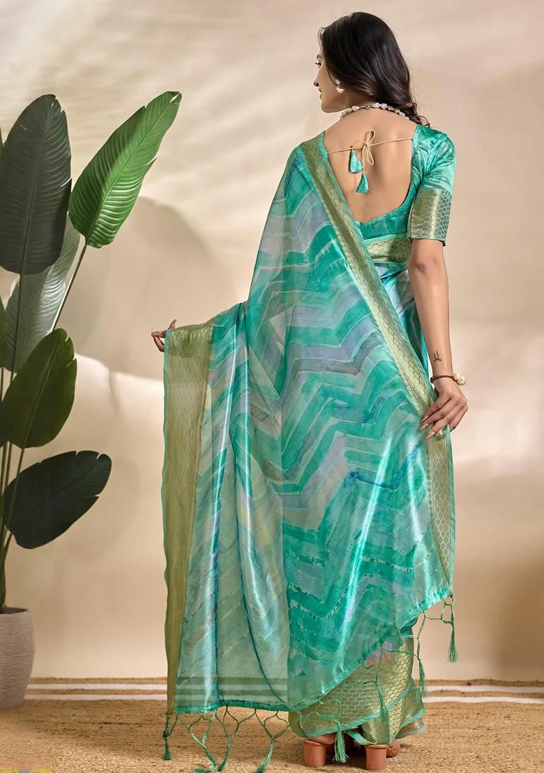 Blue Embroidered Blended Saree Set - Indya