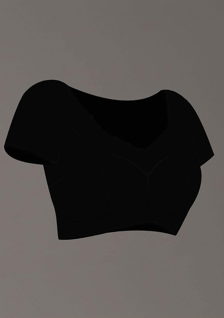 Black Embellished Blended Saree Set - Indya