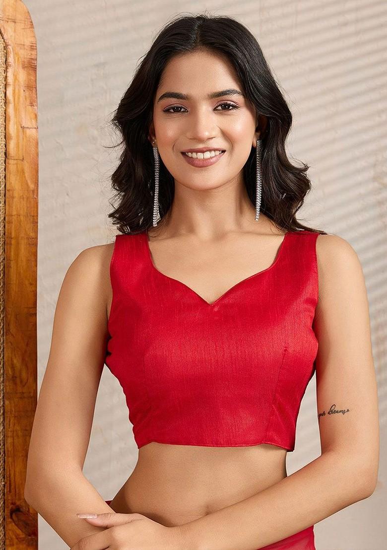 Red Sequin Embellished Blended Saree Set