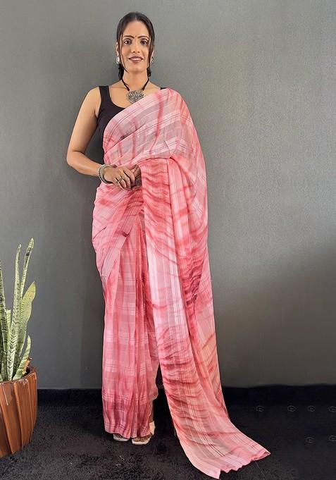 Pink Embroidered Blended Saree Set