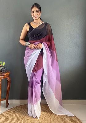 Black Embroidered Blended Saree Set