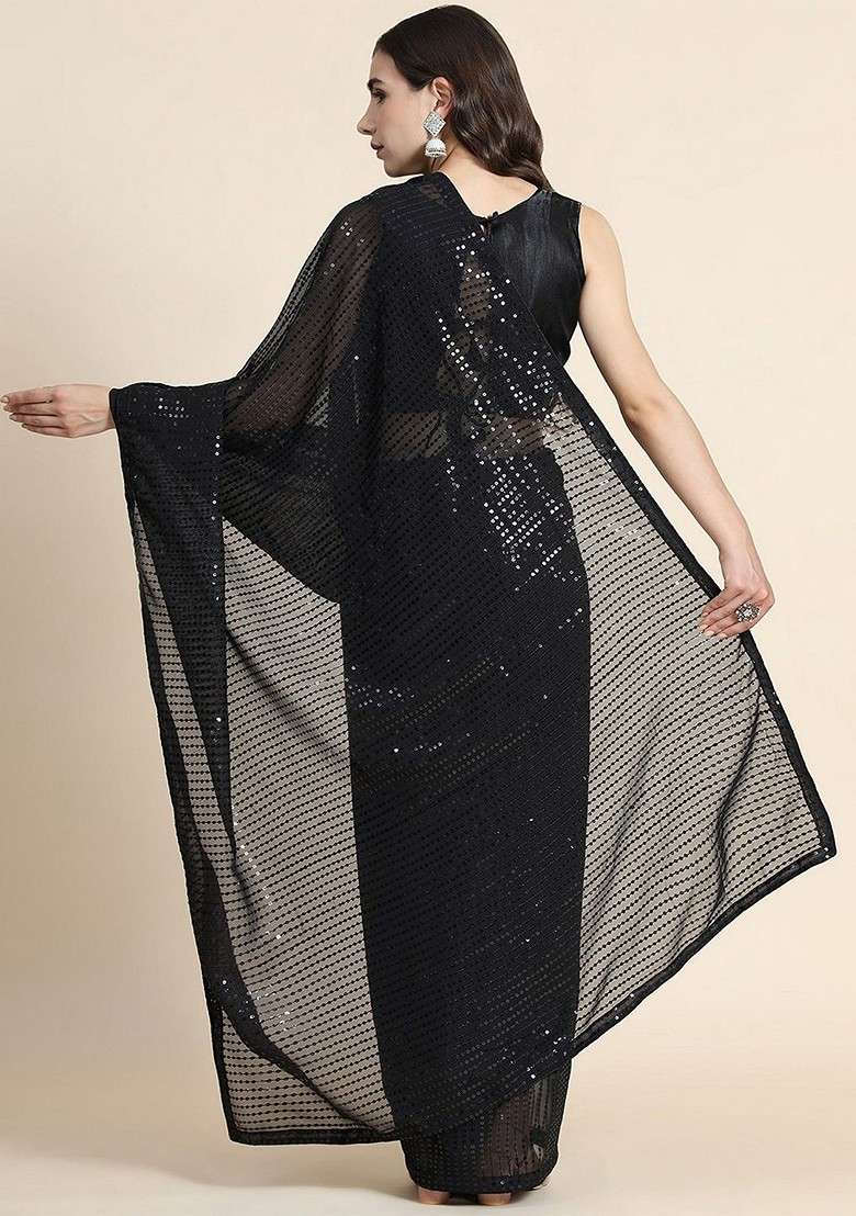 Black Embellished Blended Saree Set for Diwali | Wedding & Festive Wear - Indya