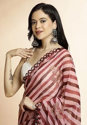 Maroon Embroidered Blended Saree Set