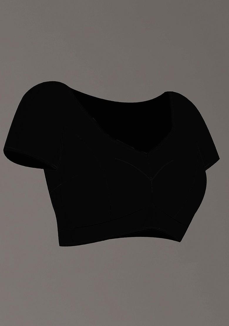 Black Embroidered Blended Saree Set - Indya