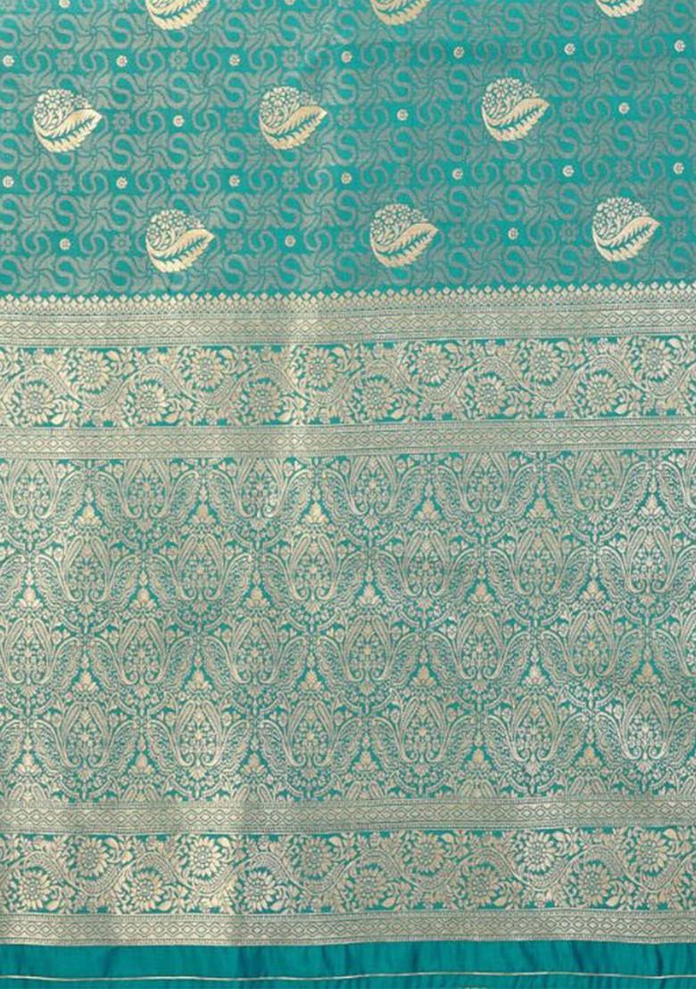 Sea Green Embroidered Blended Saree Set