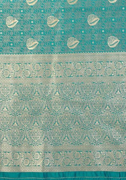 Sea Green Embroidered Blended Saree Set