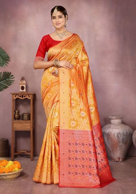 Gold Embroidered Blended Saree Set
