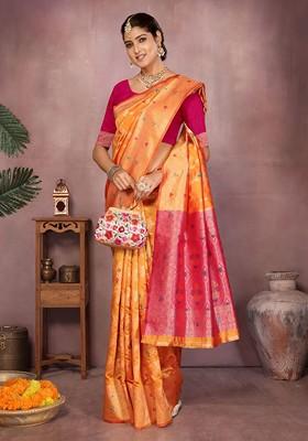 Gold Embroidered Blended Saree Set