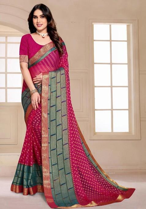 Pink Embroidered Blended Saree Set
