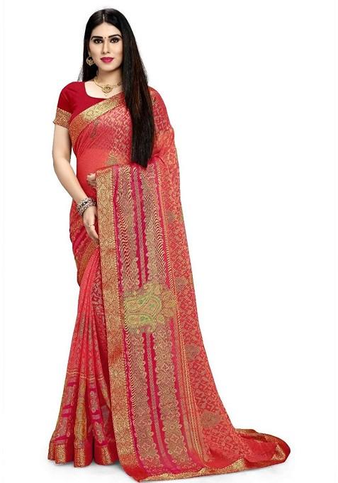 Pink Embroidered Blended Saree Set