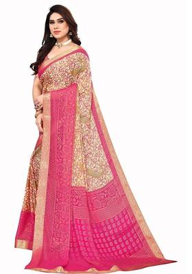Pink Printed Blended Saree Set