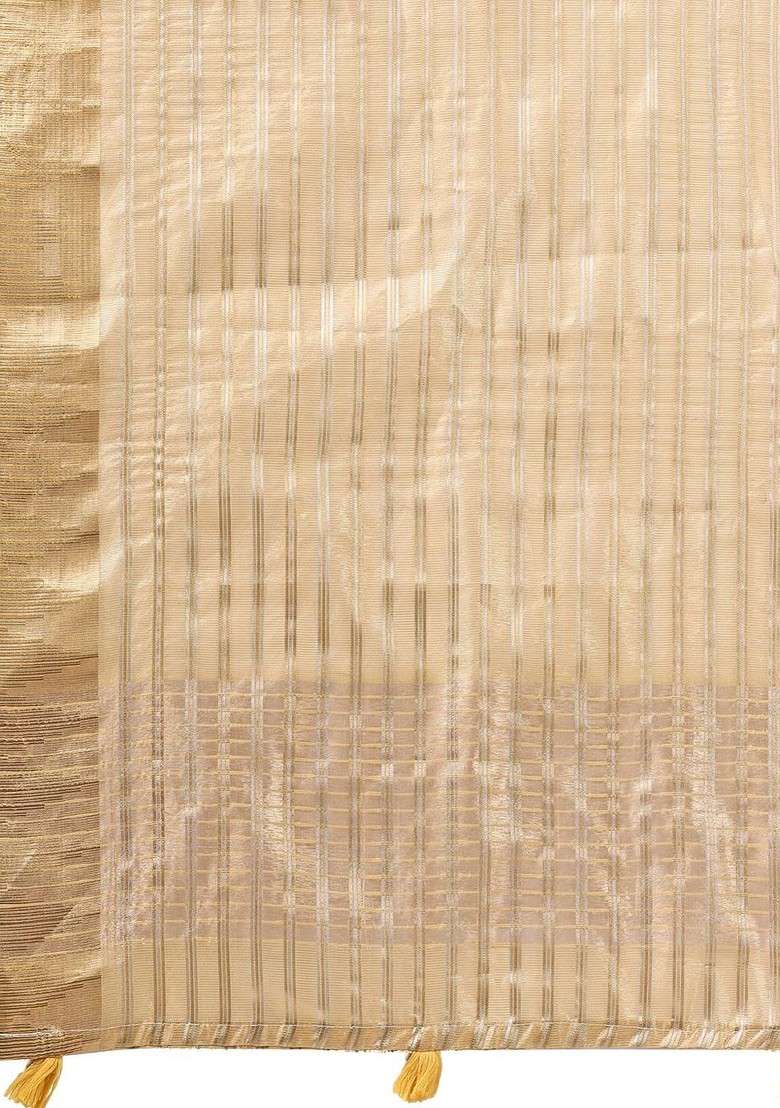 Gold Embroidered Blended Saree Set - Indya