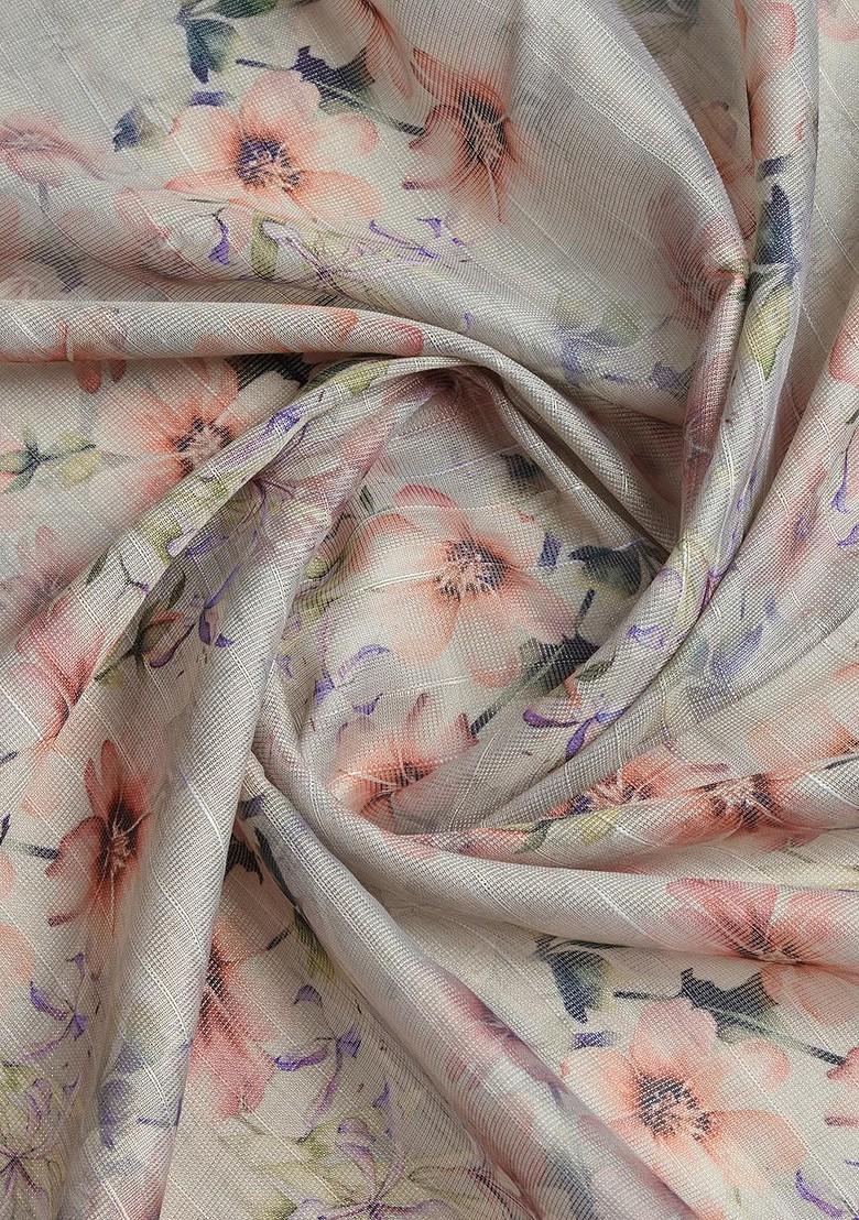 Grey Printed Blended Saree Set - Indya