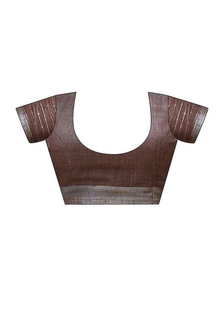 Off White Embroidered Blended Saree Set