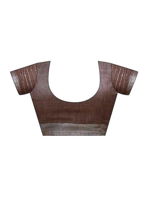 Off White Embroidered Blended Saree Set