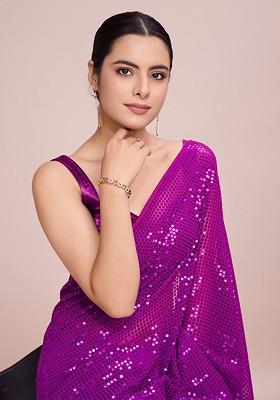 Pink Sequin Embellished Blended Saree Set