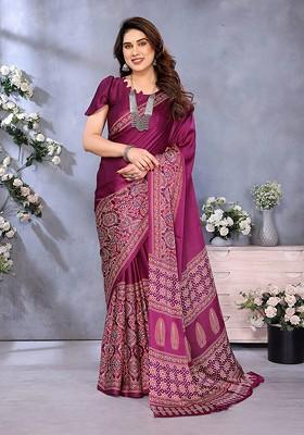 Purple Jacquard Blended Saree Set