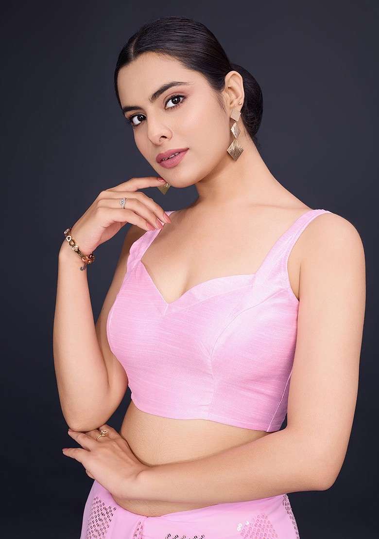 Pink Sequin Embellished Blended Saree Set - Indya