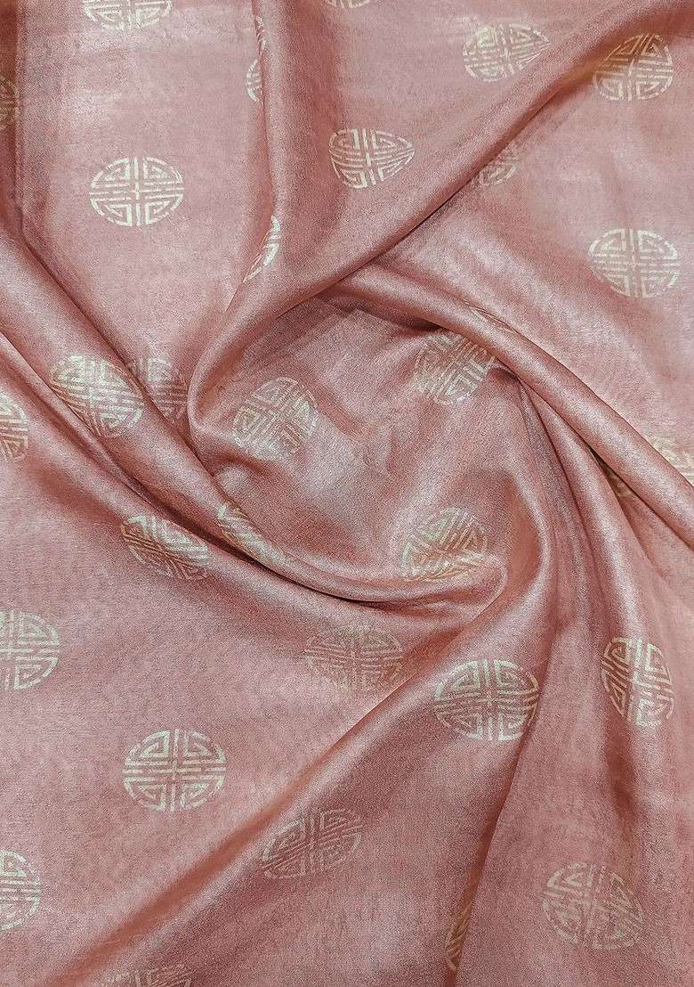 Peach Printed Blended Saree Set - Indya