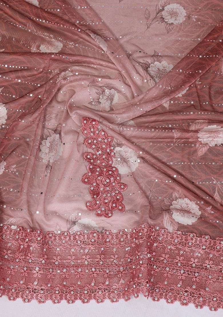Maroon Printed Blended Saree Set for Diwali and Festive Wear - Indya