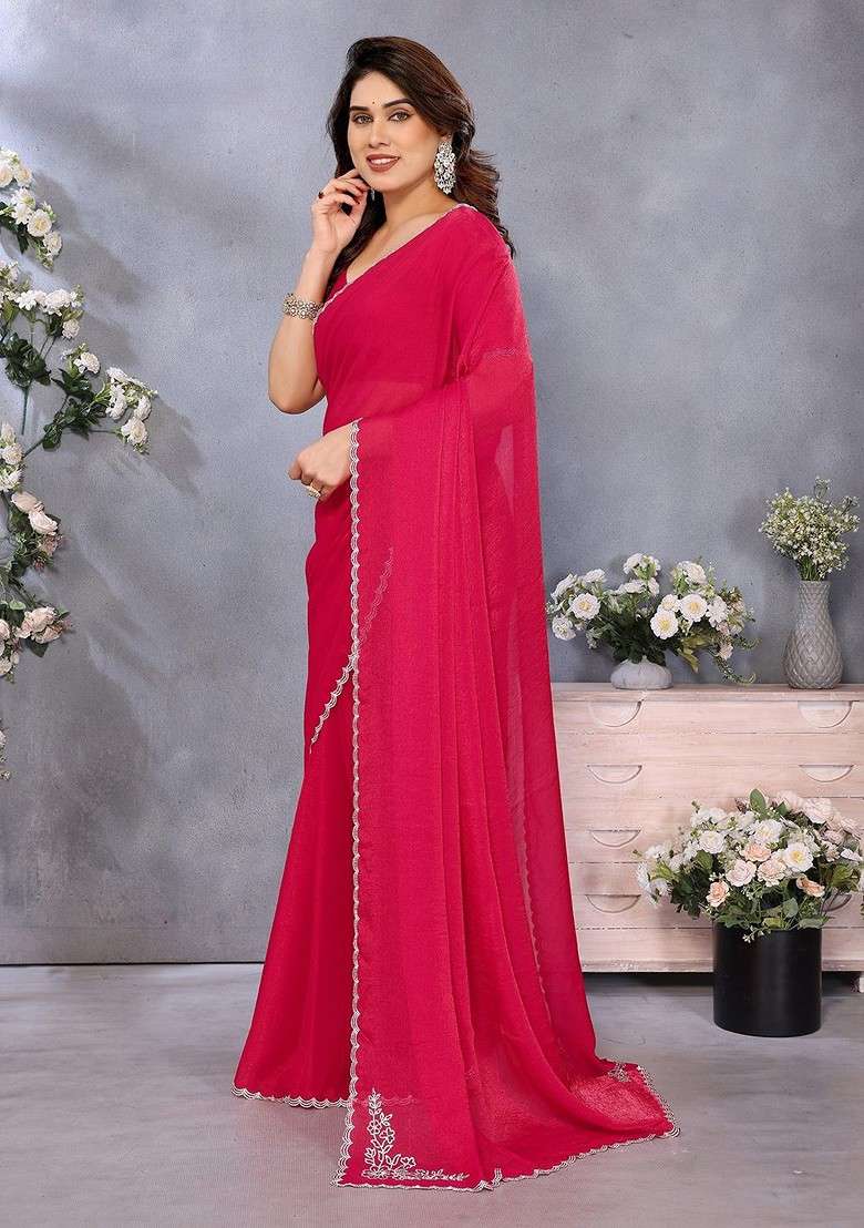 Pink Embellished Blended Saree Set for Diwali and Festive Wear - Indya