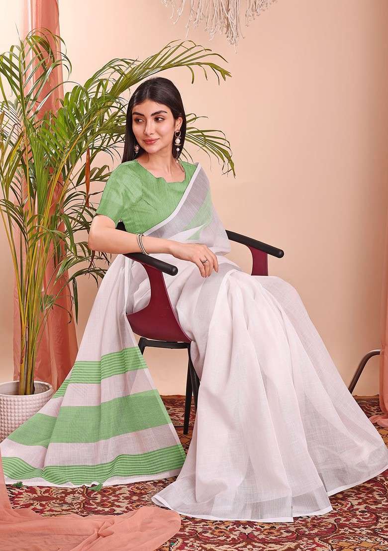 Sea Green Embroidered Blended Saree Set - Indya