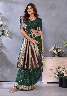 Green Jacquard Blended Saree Set