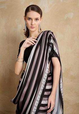 White Embroidered Blended Saree Set