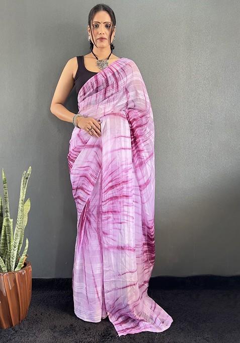Purple Embroidered Blended Saree Set