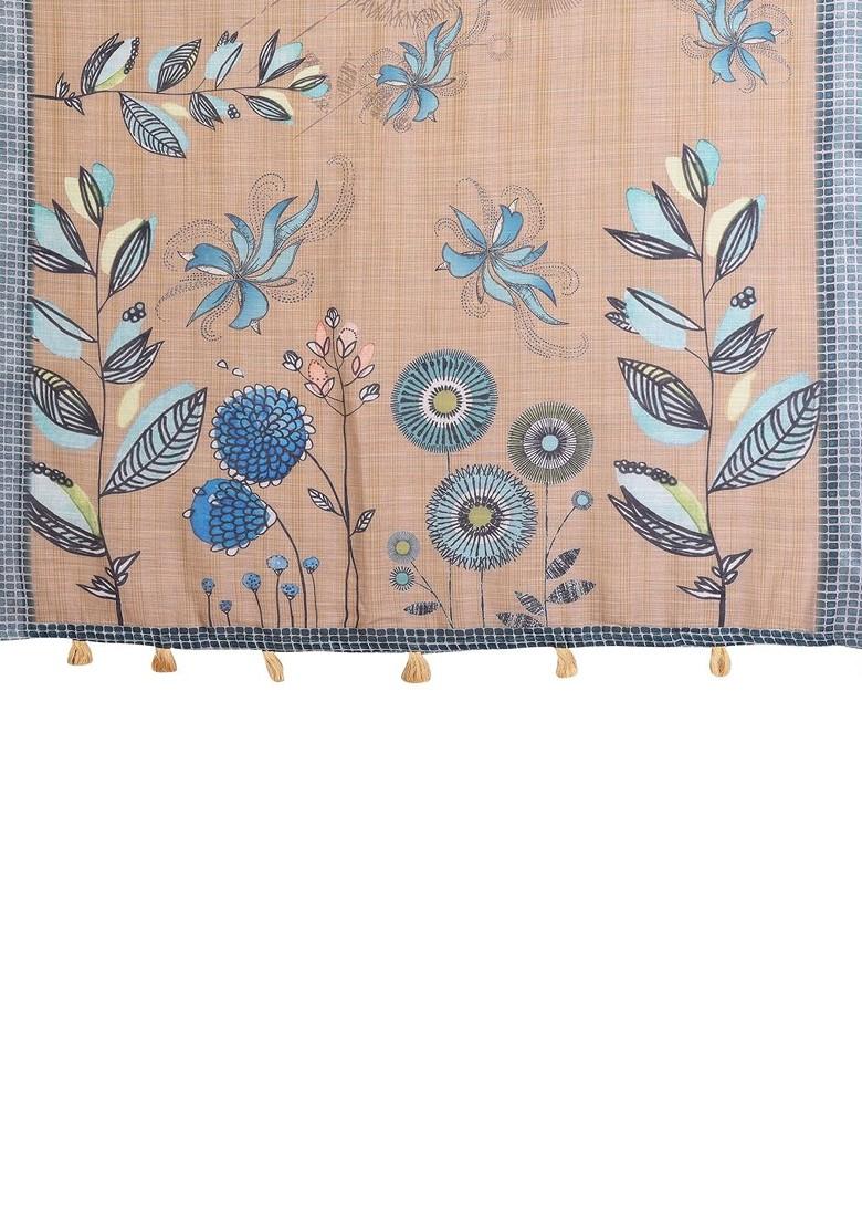 Brown Printed Blended Saree Set - Indya