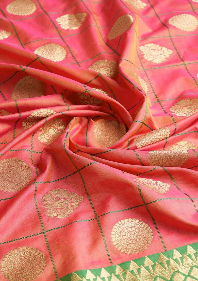 Peach Blended Saree Set with Printed for Diwali | Wedding & Festive Wear - Indya