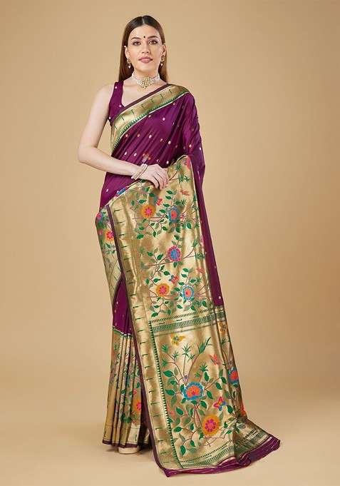 Purple Blended Saree Set with Printed for Diwali | Wedding & Festive Wear