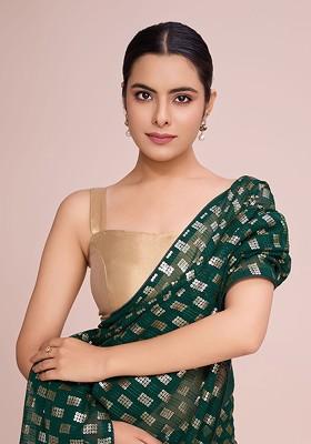 Green Embellished Blended Saree Set