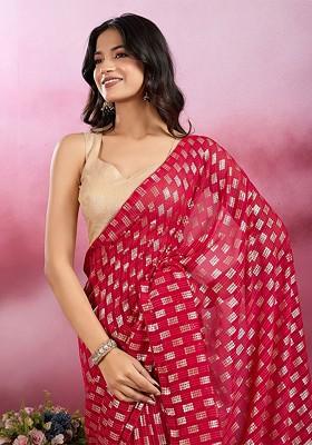 Rose Sequin Embellished Blended Saree Set