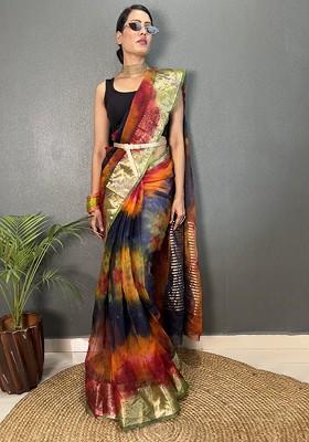 Red Jacquard Blended Saree Set