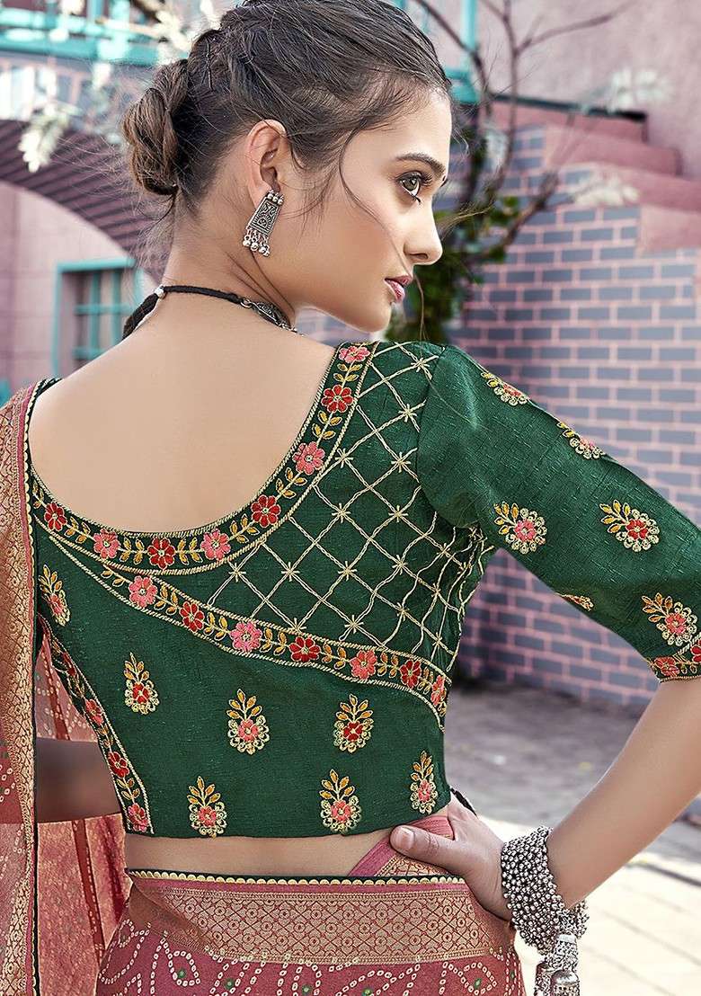Pink Embroidered Blended Saree Set - Indya