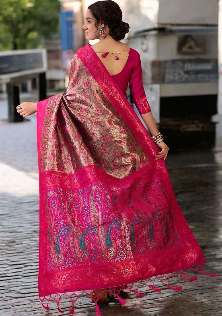 Brown Blended Saree Set with Embroidered for Diwali | Wedding & Festive Wear - Indya