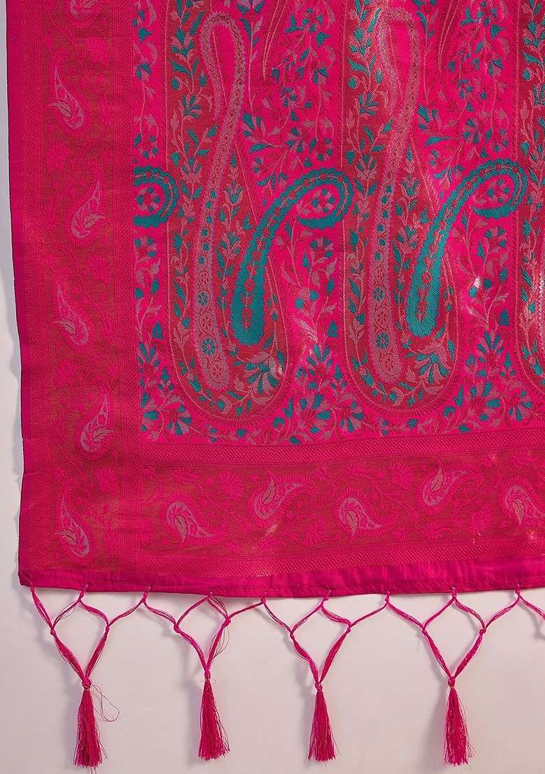 Brown Blended Saree Set with Embroidered for Diwali | Wedding & Festive Wear - Indya