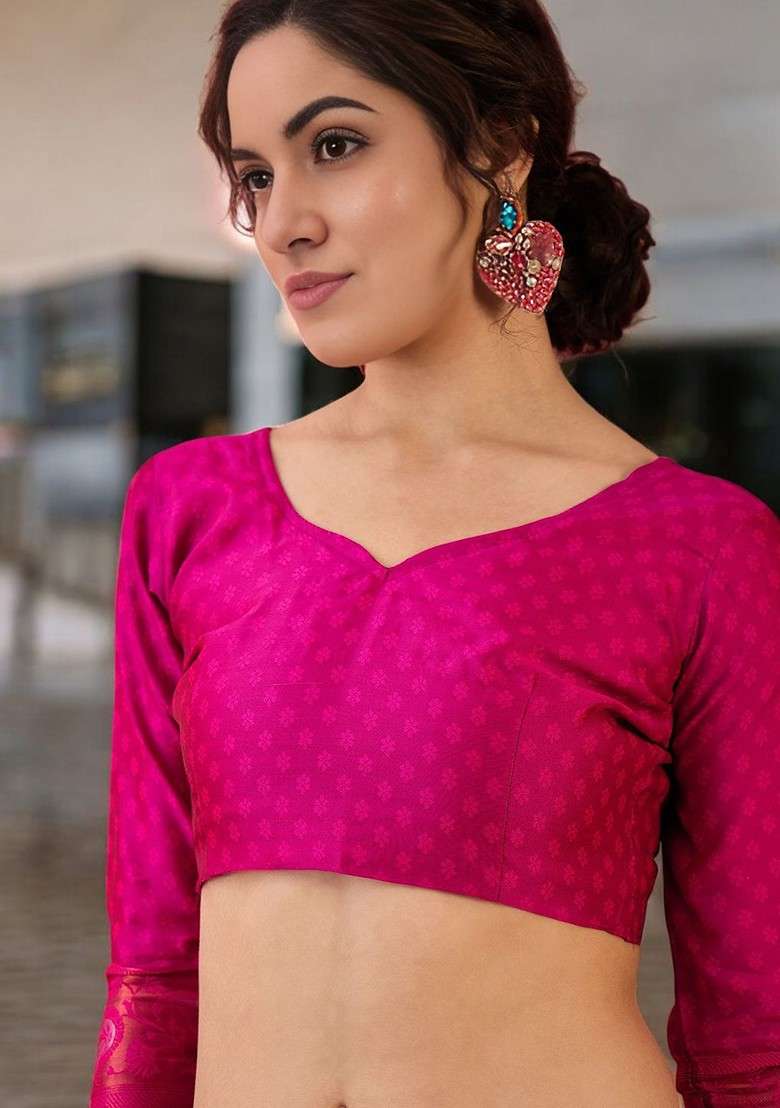Brown Blended Saree Set with Embroidered for Diwali | Wedding & Festive Wear - Indya