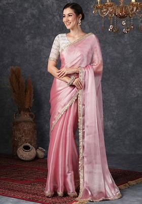 Rose Embroidered Blended Saree Set