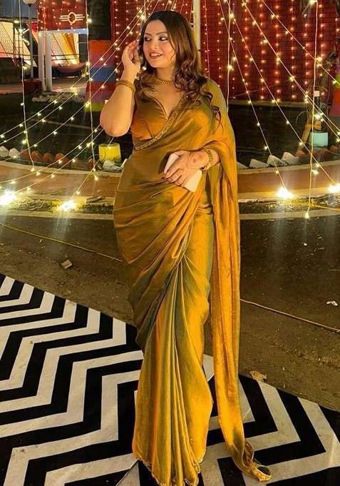 Gold Embroidered Blended Saree Set for Diwali and Festive Wear
