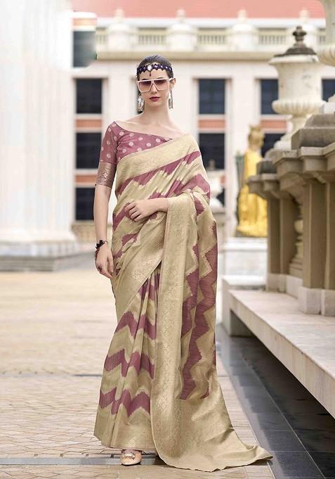 Mauve Embroidered Blended Saree Set — view on Indya