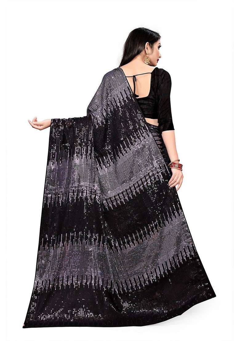 Purple Embellished Blended Saree Set - Indya
