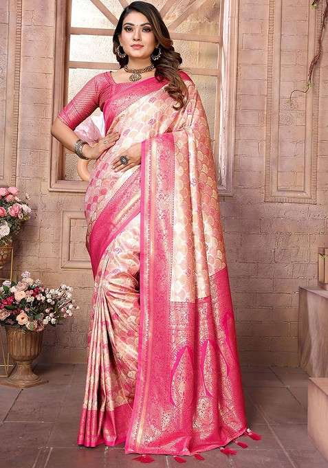 Pink Embroidered Blended Saree Set for Diwali and Festive Wear