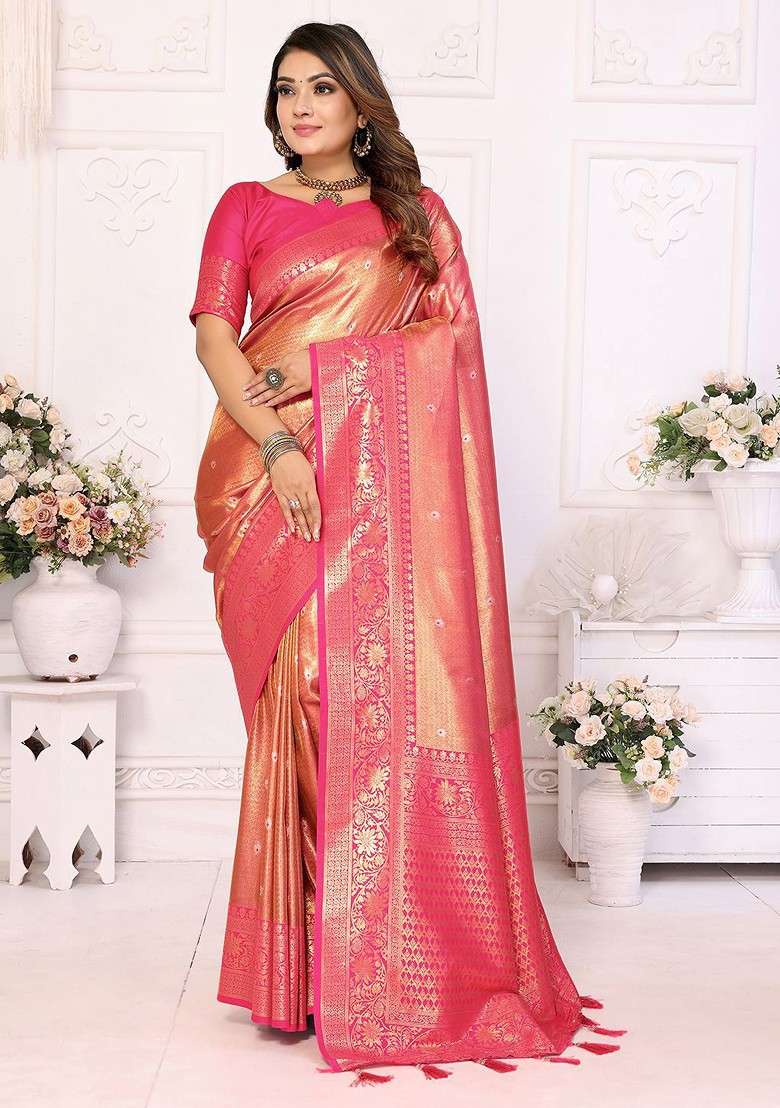 Pink Embellished Blended Saree Set for Diwali and Festive Wear - Indya